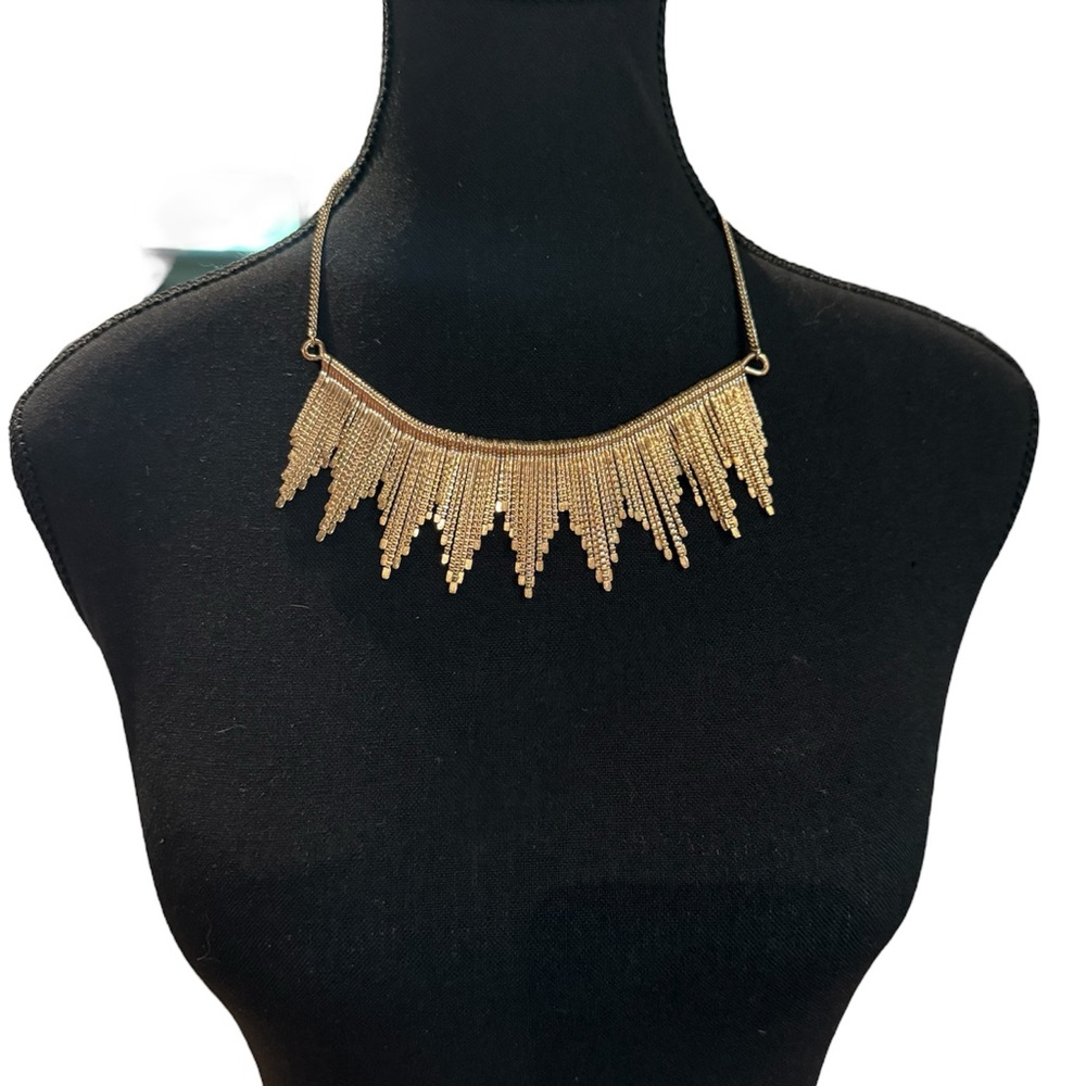 Gold Fringe Statement Necklace – Boho Festival Glam Jewelry Art Deco Style